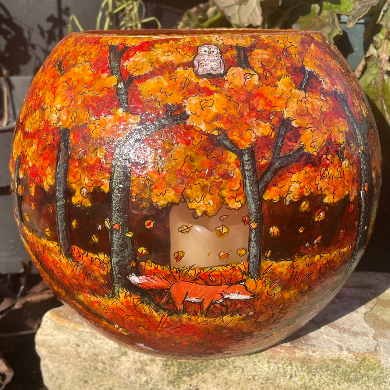 Autumn wood~ One of a kind bowl candleholder