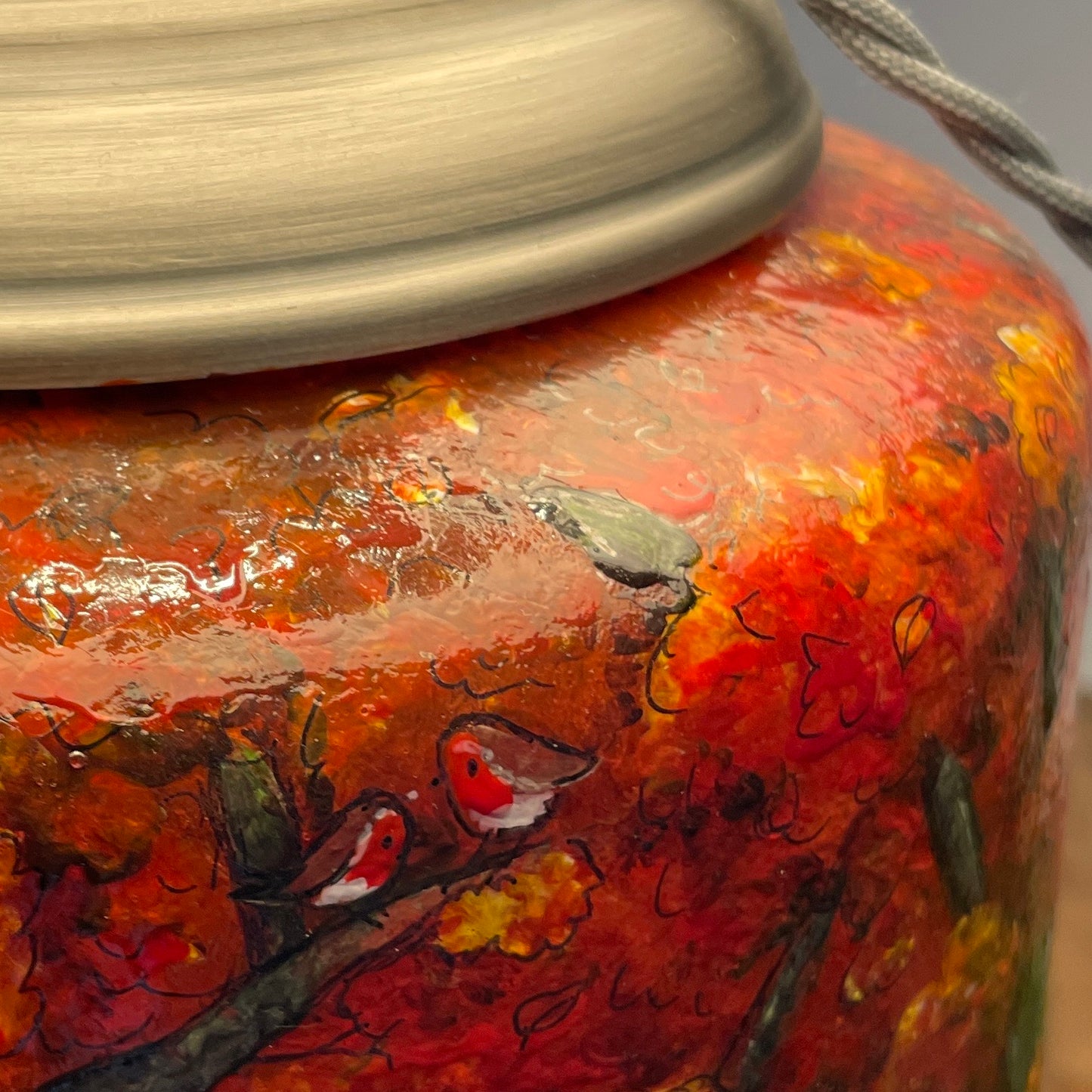 Autumn Wood~One of a kind hand painted glass table lamp