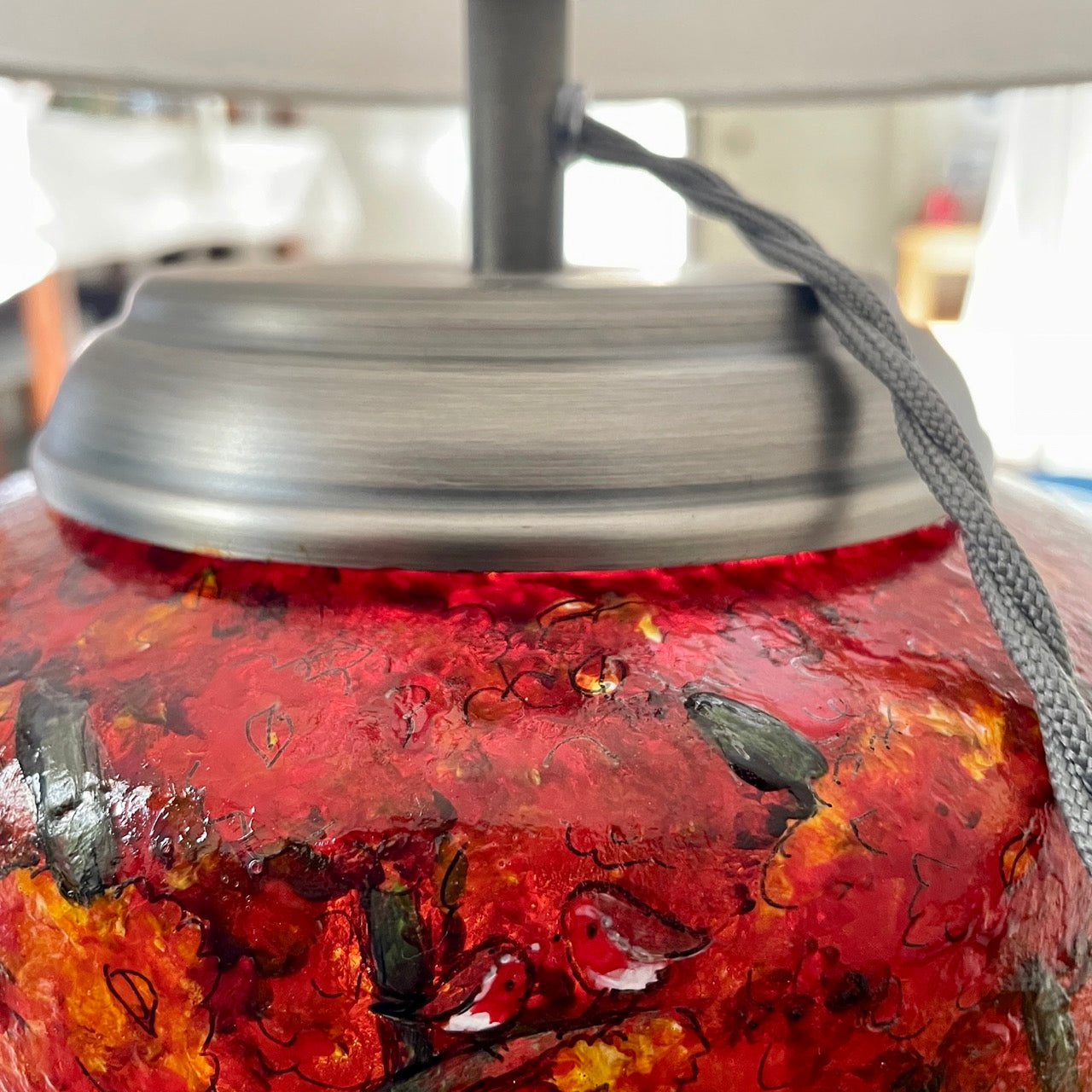 Autumn Wood~One of a kind hand painted glass table lamp