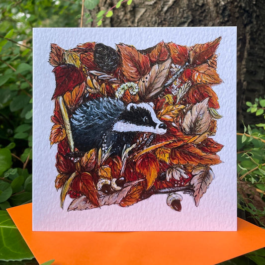 Card~Badger in Autumn