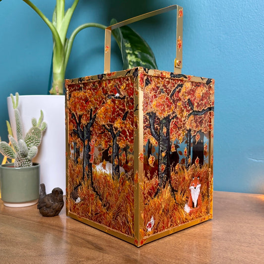 Autumn wood~ One of a kind golden lantern