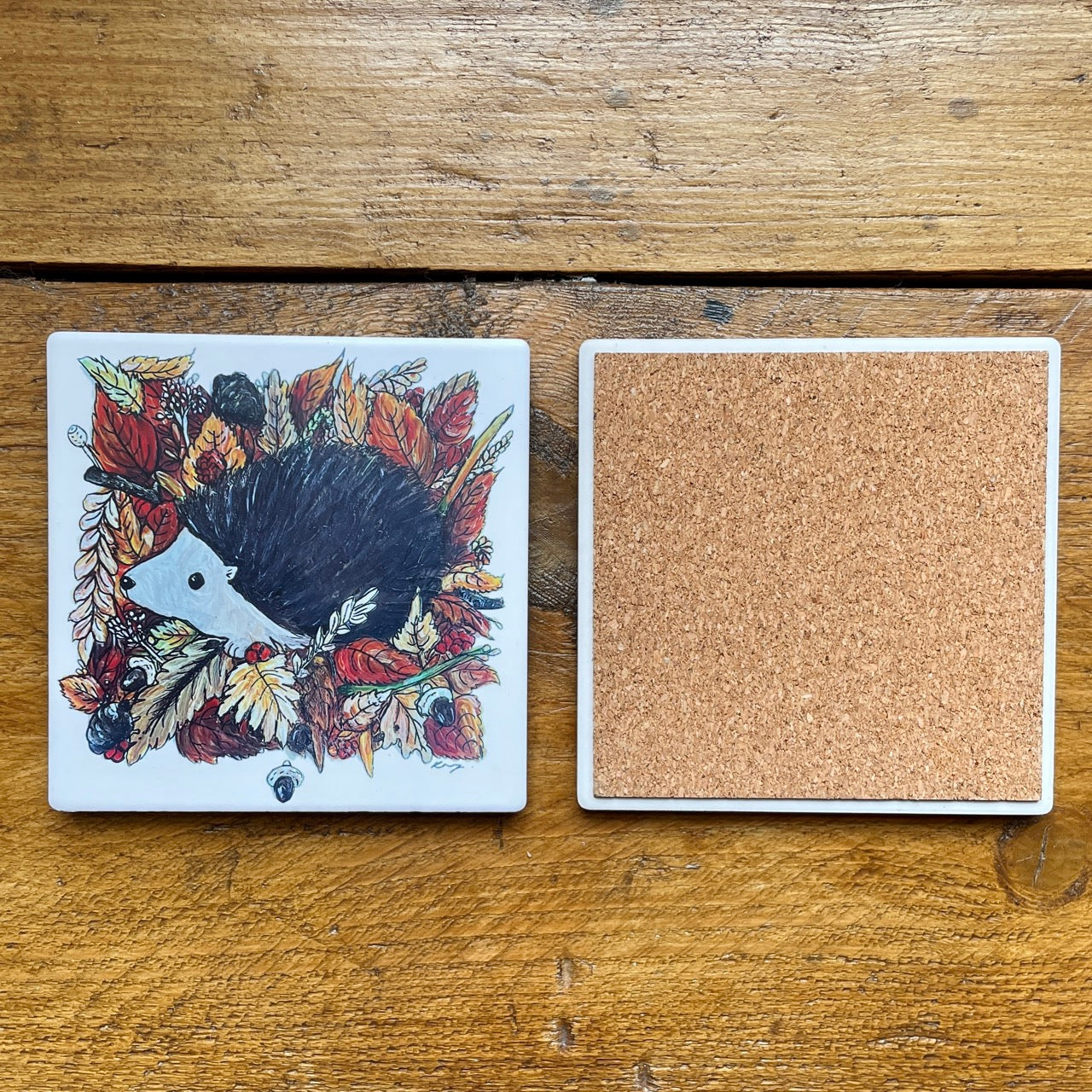 Hedgehog in autumn~ Ceramic coaster