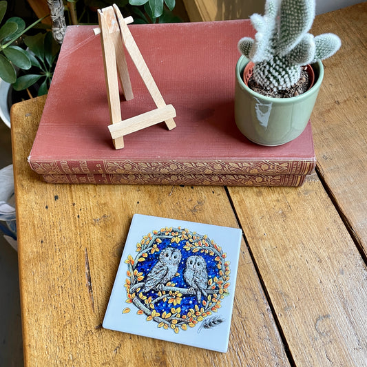 Owly you~ Ceramic coaster & Easel