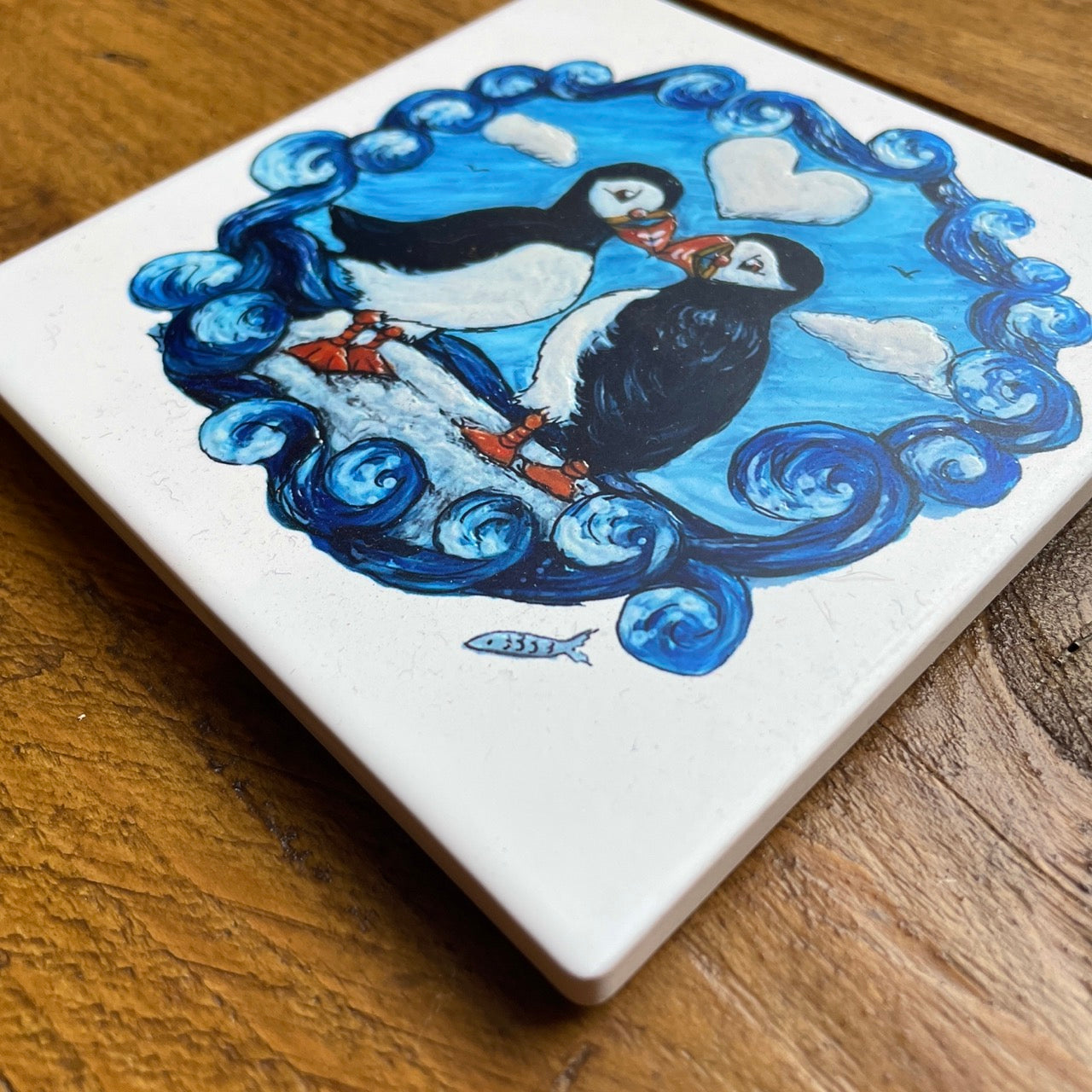 Puffin love~ Ceramic coaster