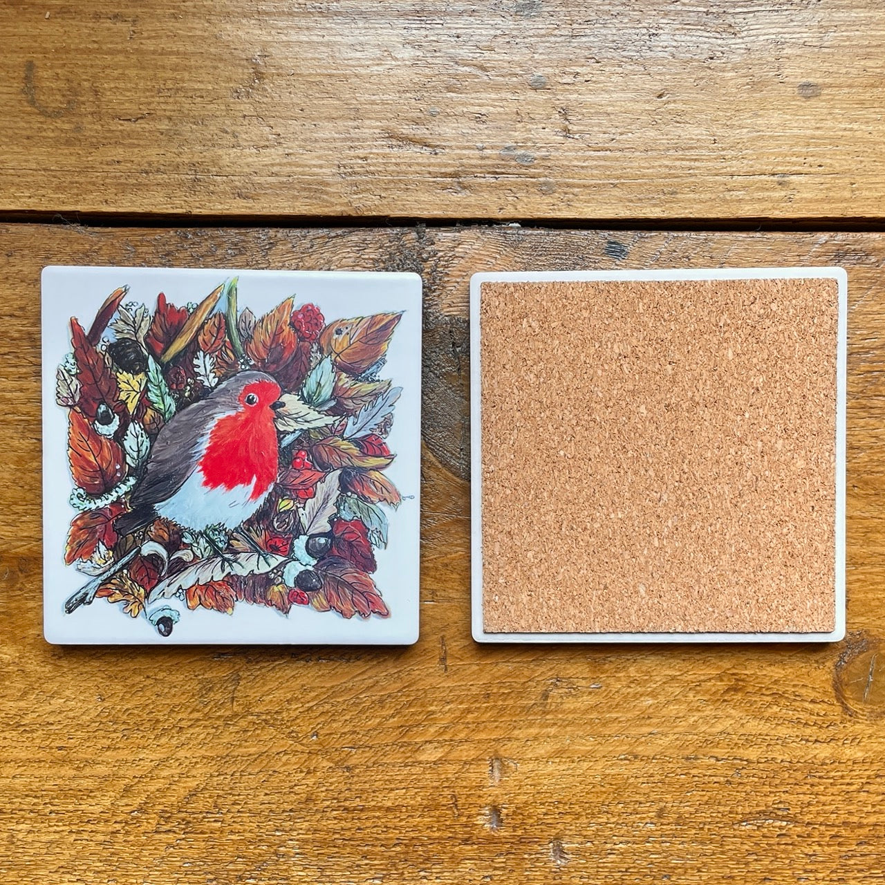 Robin in autumn~ Ceramic coaster