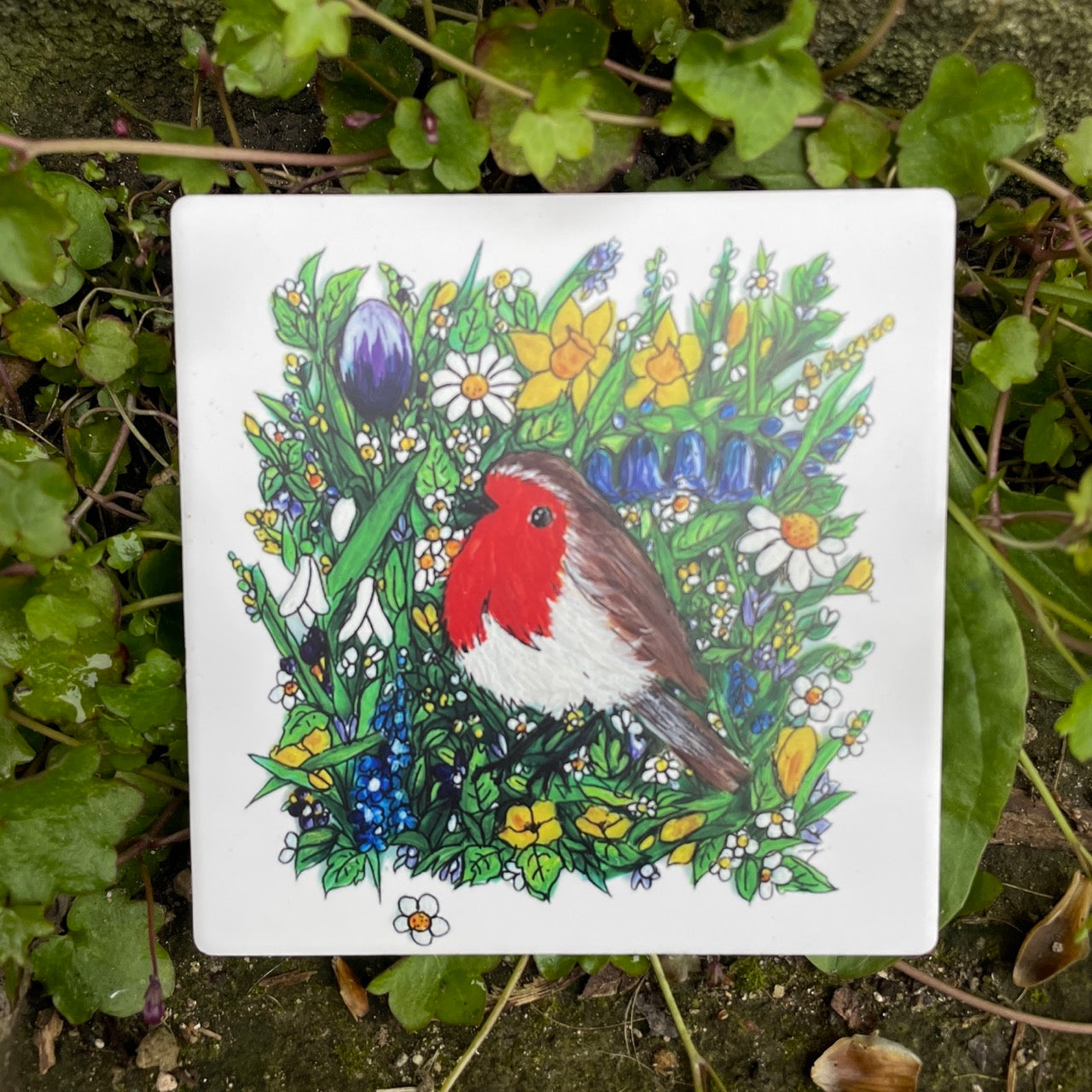 Robin in spring~ Ceramic coaster