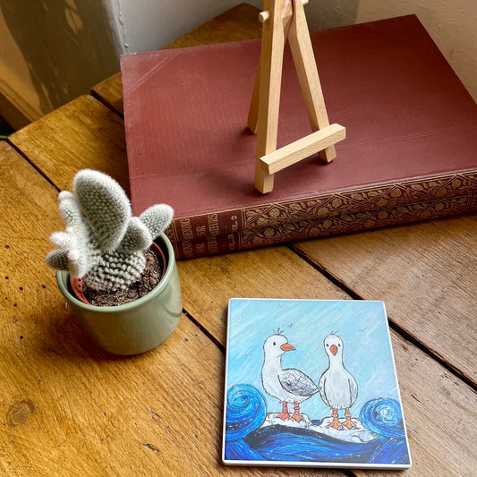Seagulls~ Ceramic coaster & Easel