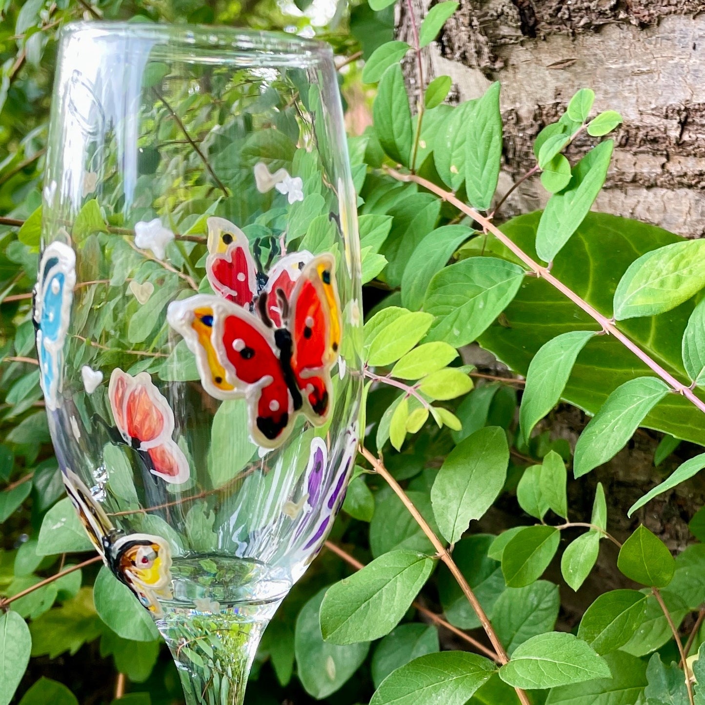 Rainbow butterfly~ Champagne glass