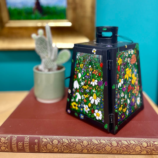 Floral garden~ One of a kind black lantern