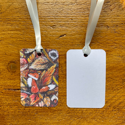 Autumntime gift wrap & Fox tag