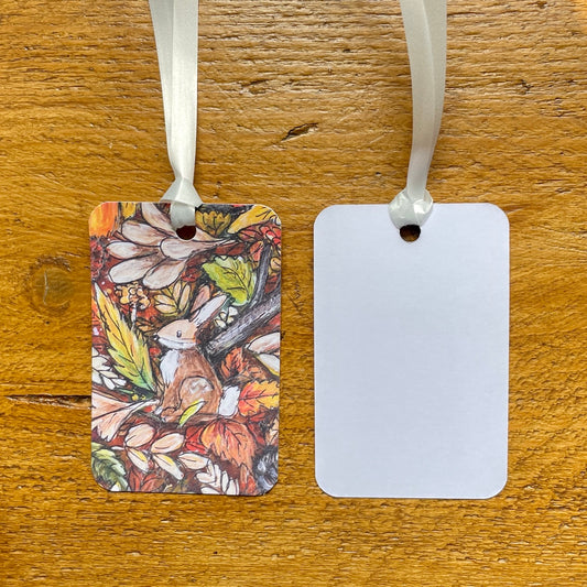 Autumntime gift wrap & Hare tag