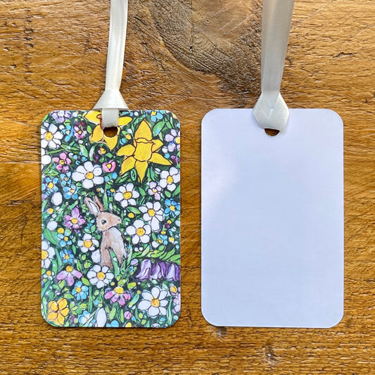 Springtime gift wrap & Beige bunny tag