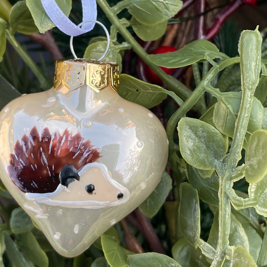 Hedgehog~ Shiny heart glass bauble