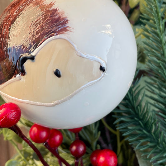 Hegdehog in snow~ Large shiny glass bauble