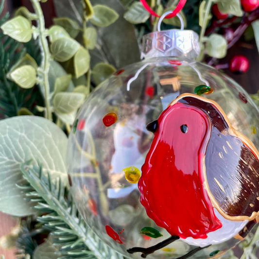 Robin in autumn~ Large glass bauble