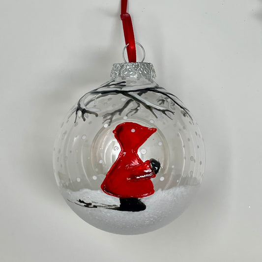 Redhood in snow~ Large glass bauble