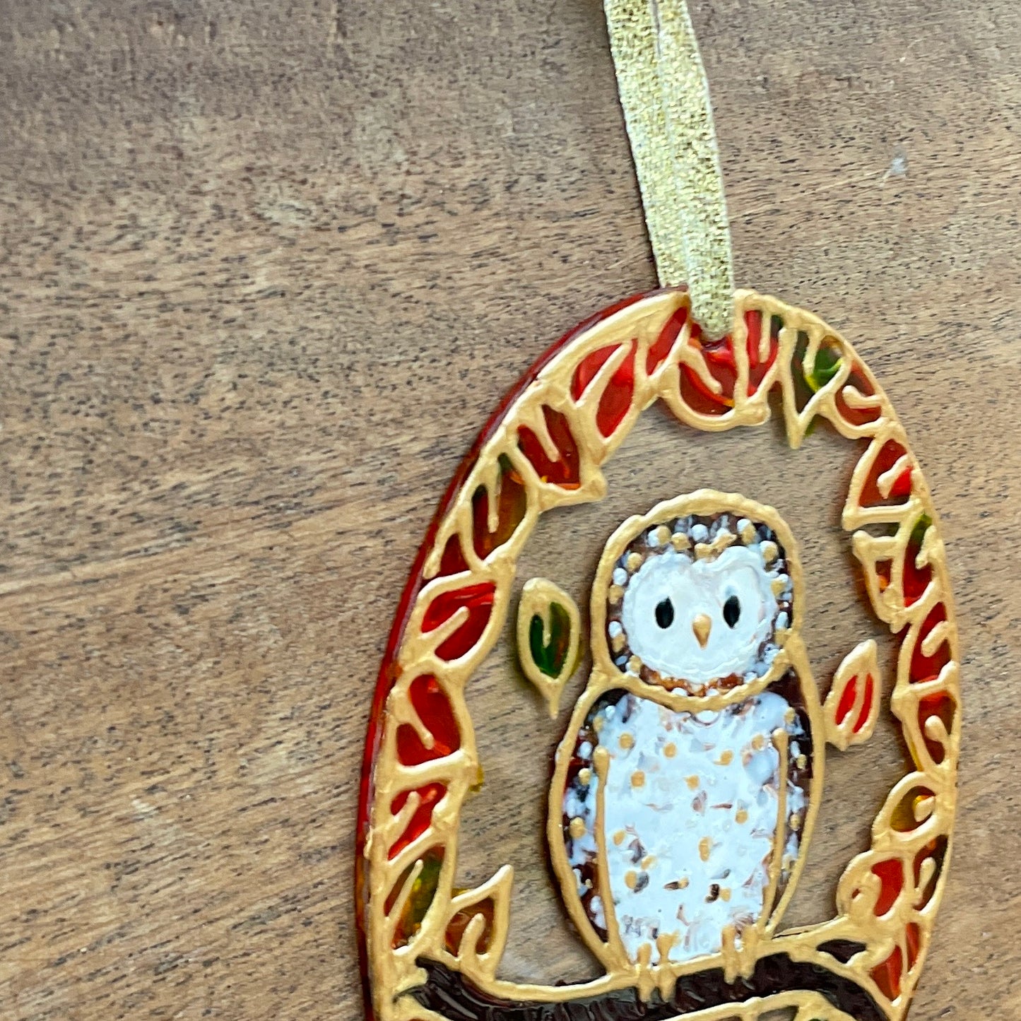 Owl in autumn~ Oval suncatcher