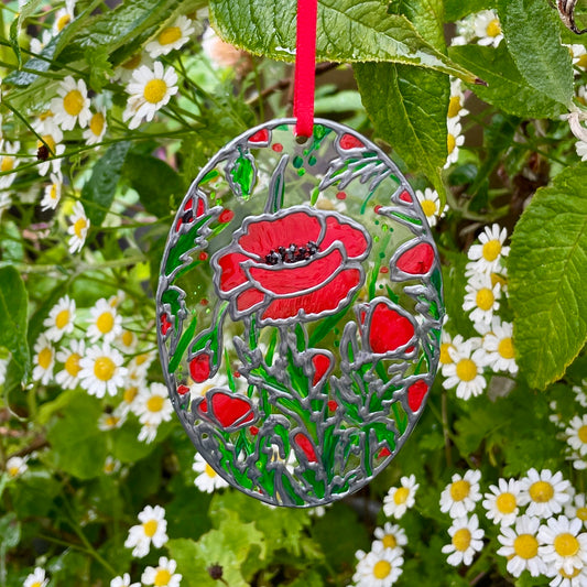 Poppy field~ Oval suncatcher