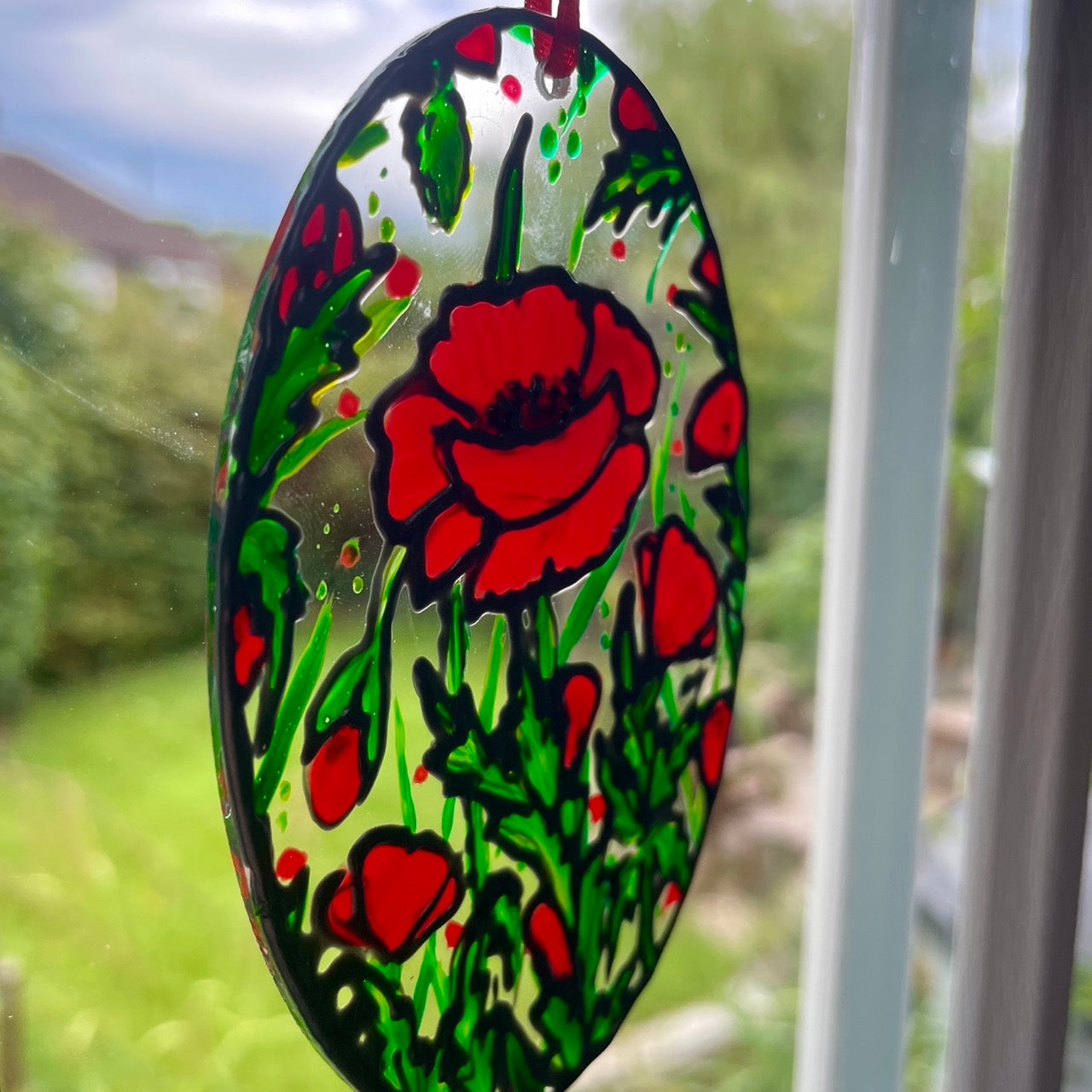 Poppy field~ Oval suncatcher