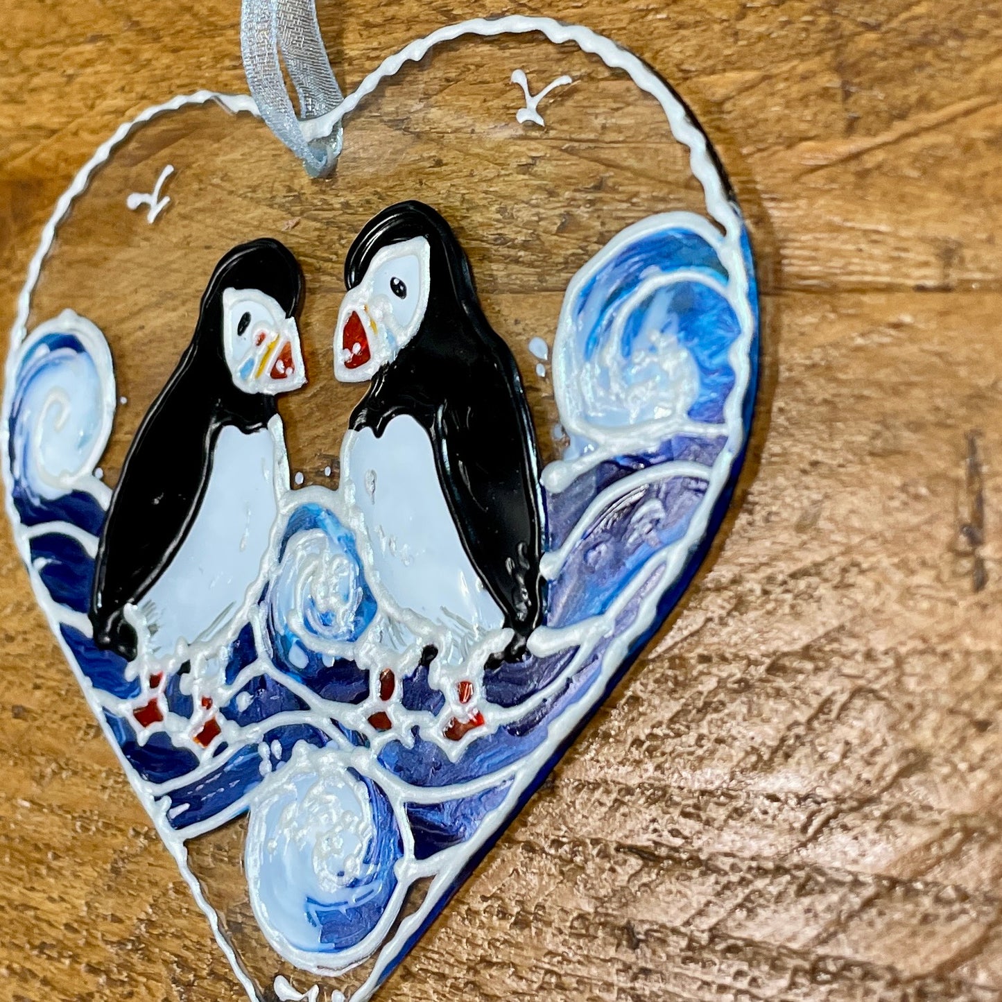 Puffins~ Heart suncatcher
