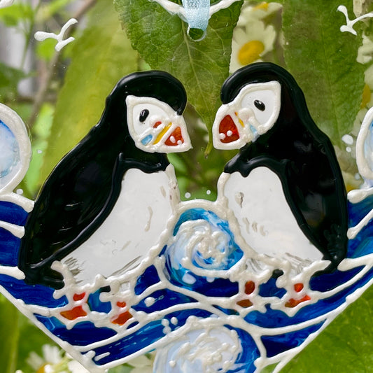 Puffins~ Heart suncatcher