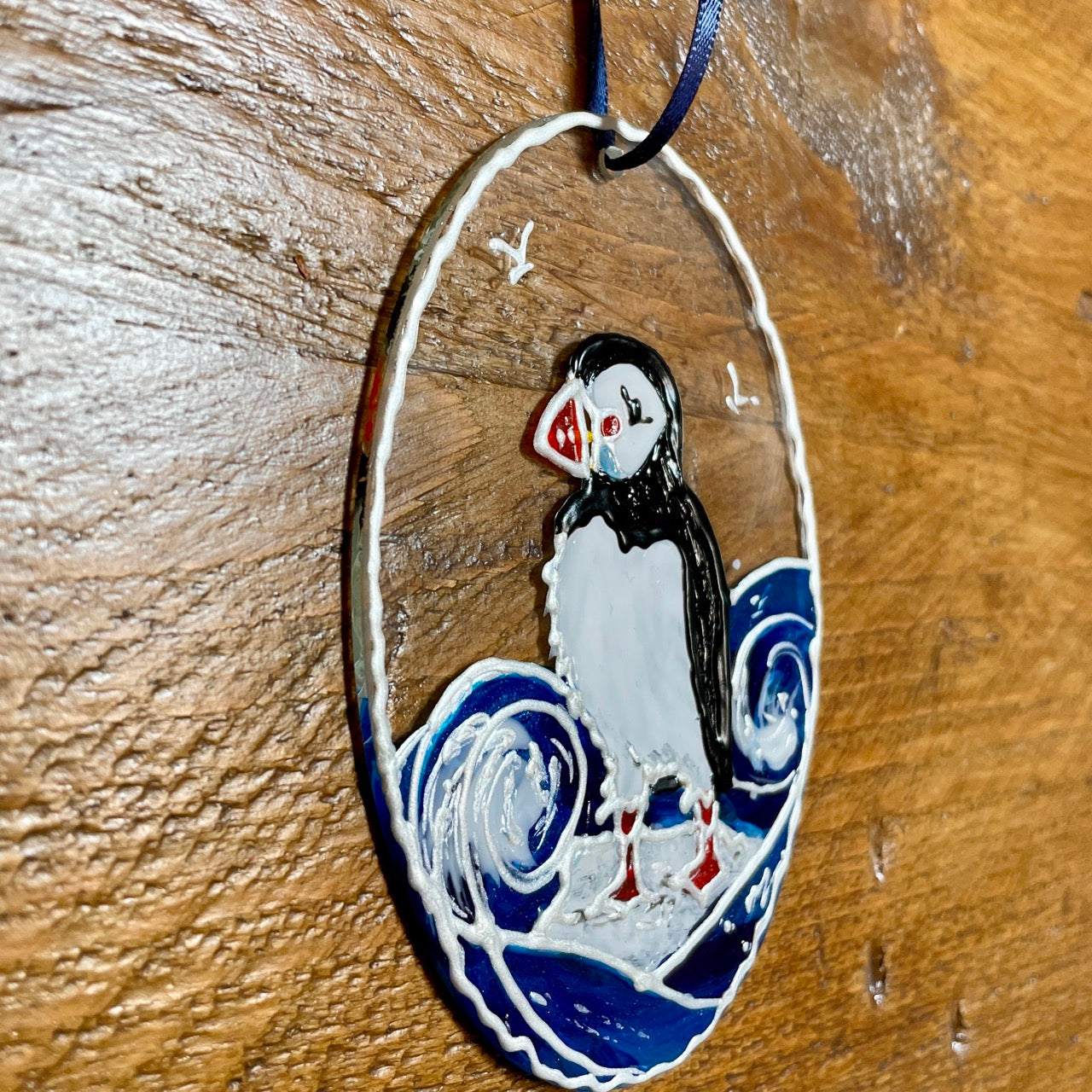 Puffin~ Oval suncatcher