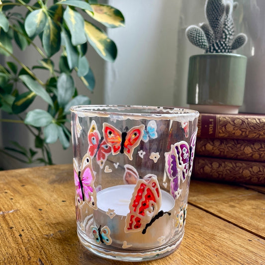 Rainbow butterflies~ Large tealight candleholder