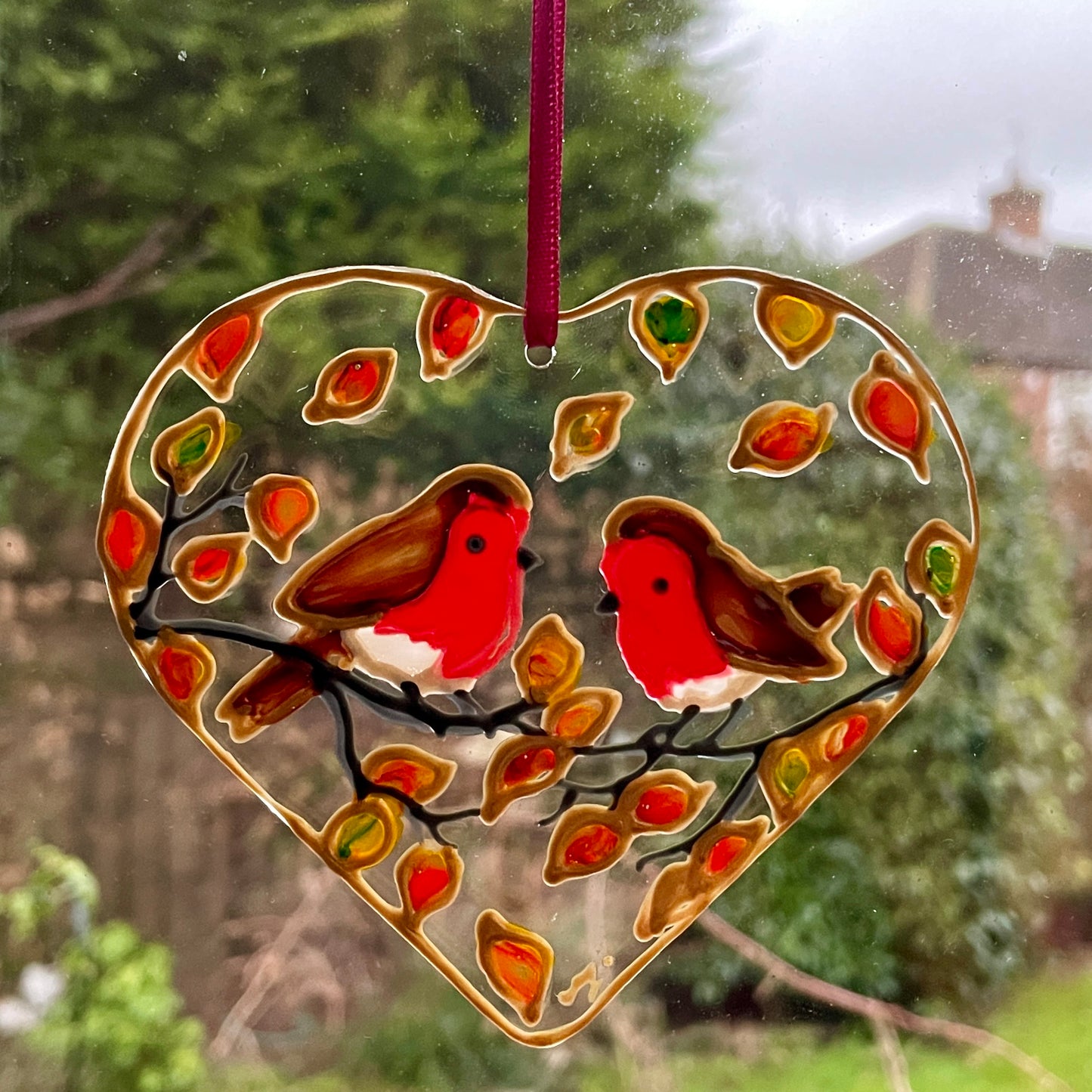 Robin couple~ Heart suncatcher