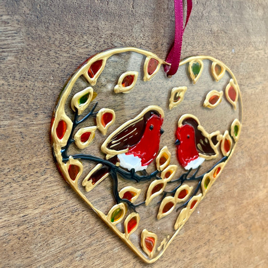 Robin couple~ Heart suncatcher