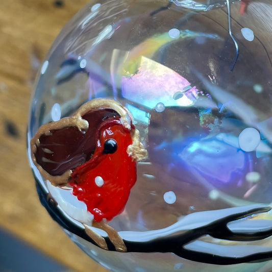 Robin in snow~ Glass bauble