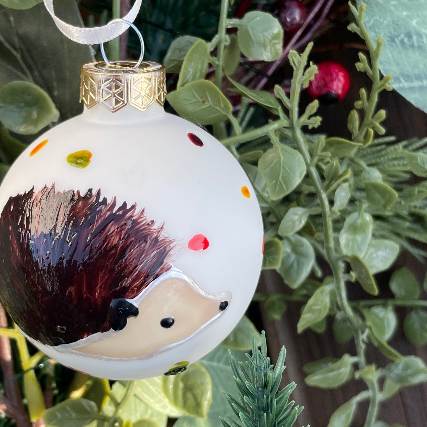 Hedgehog in autumn~ Matt glass bauble