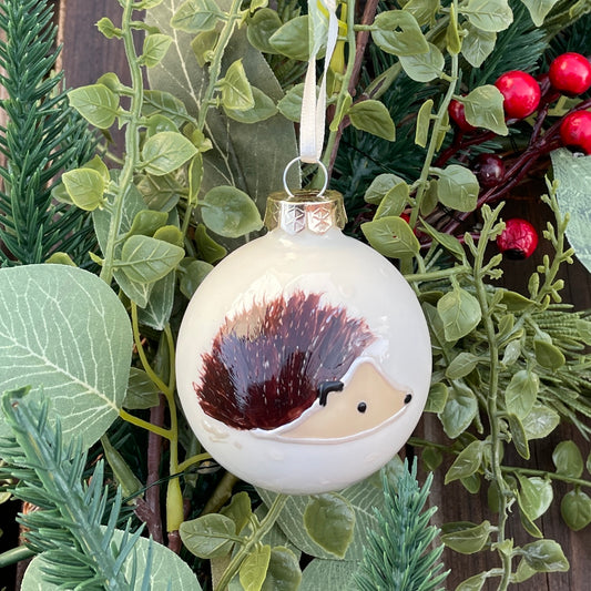 Hedgehog in snow~ Glass bauble