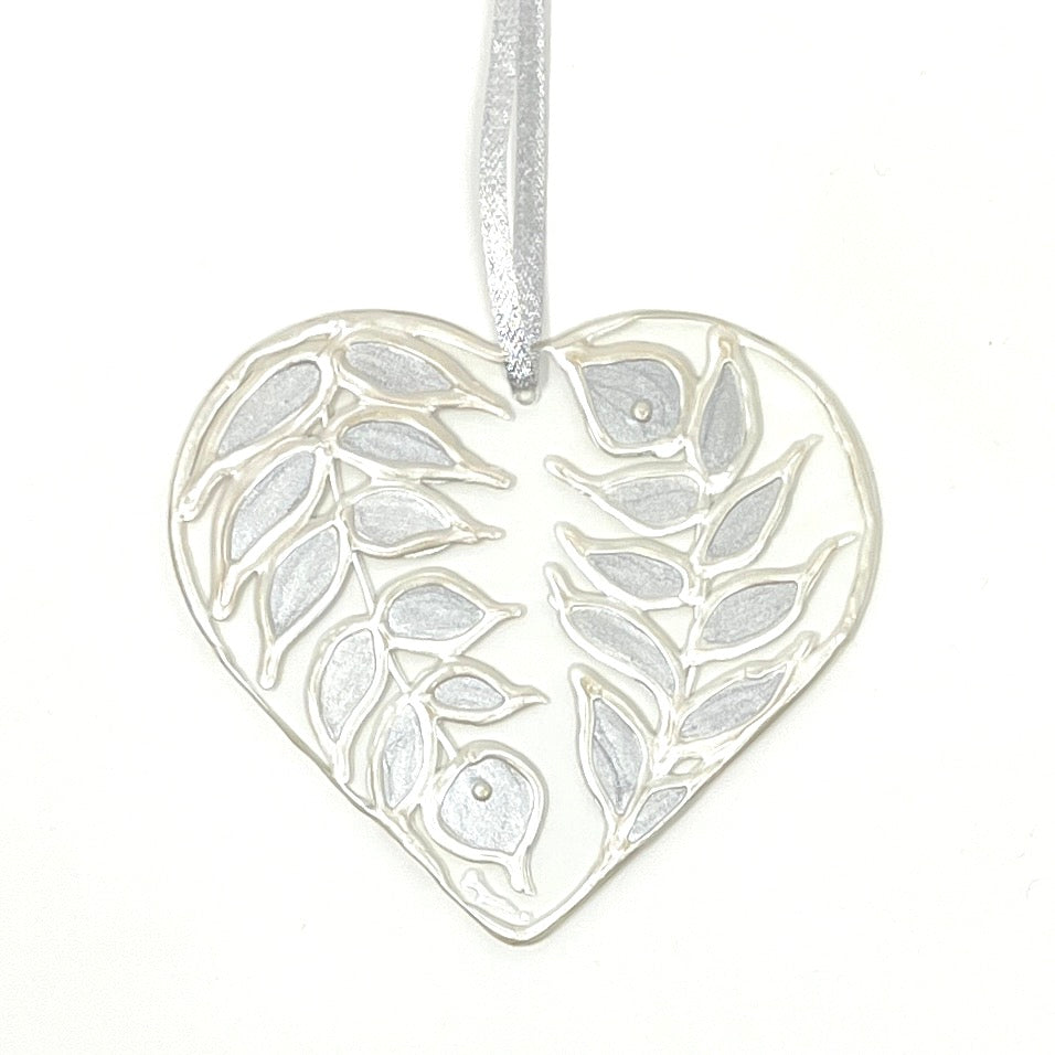 Silver leaves~ Heart suncatcher