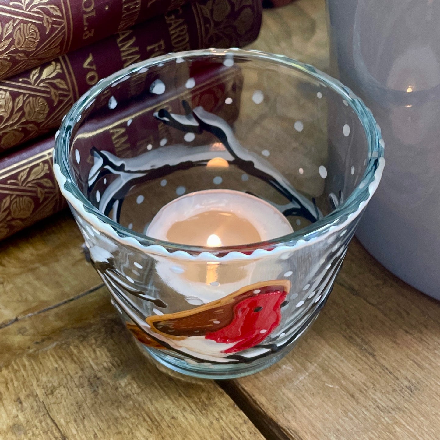Robin in snow~ Tealight candleholder