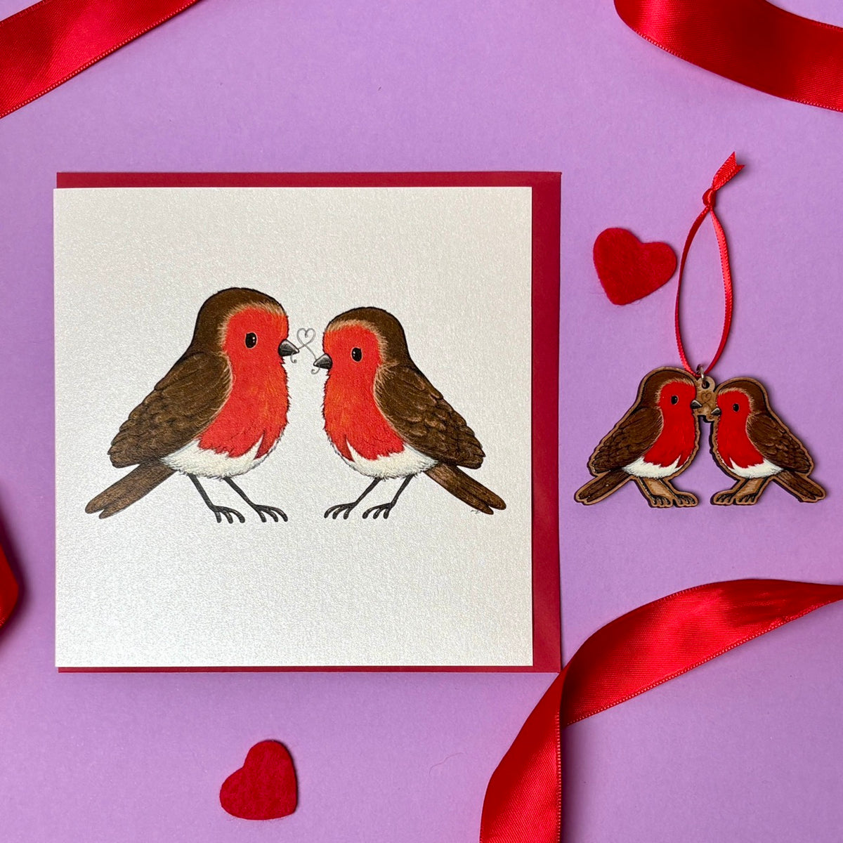 Two Little Robins~ Matching Card & Decoration Bundle