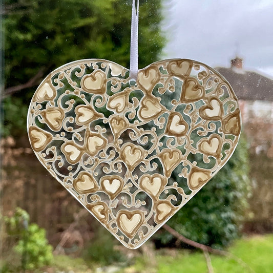 White swirl~ Heart suncatcher