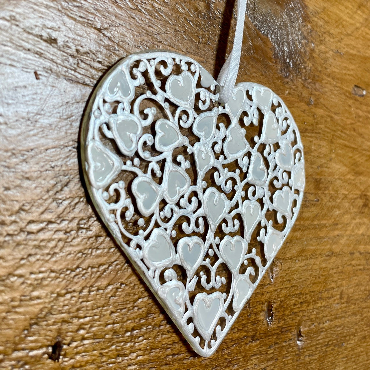 White swirl~ Heart suncatcher