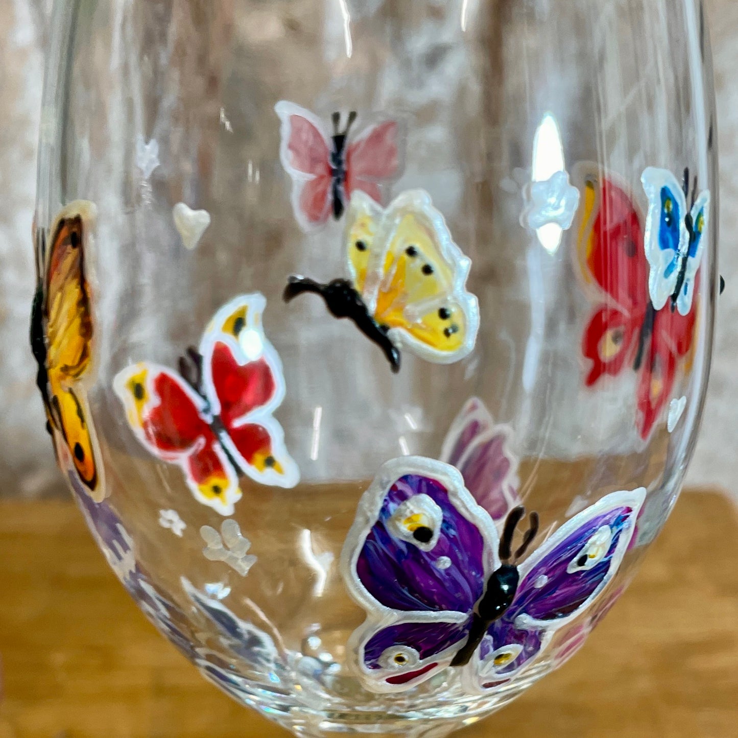 Rainbow butterflies~ Wine glass