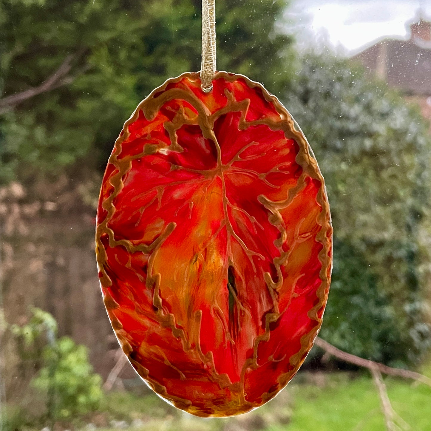 Autumn~ Oval suncatcher