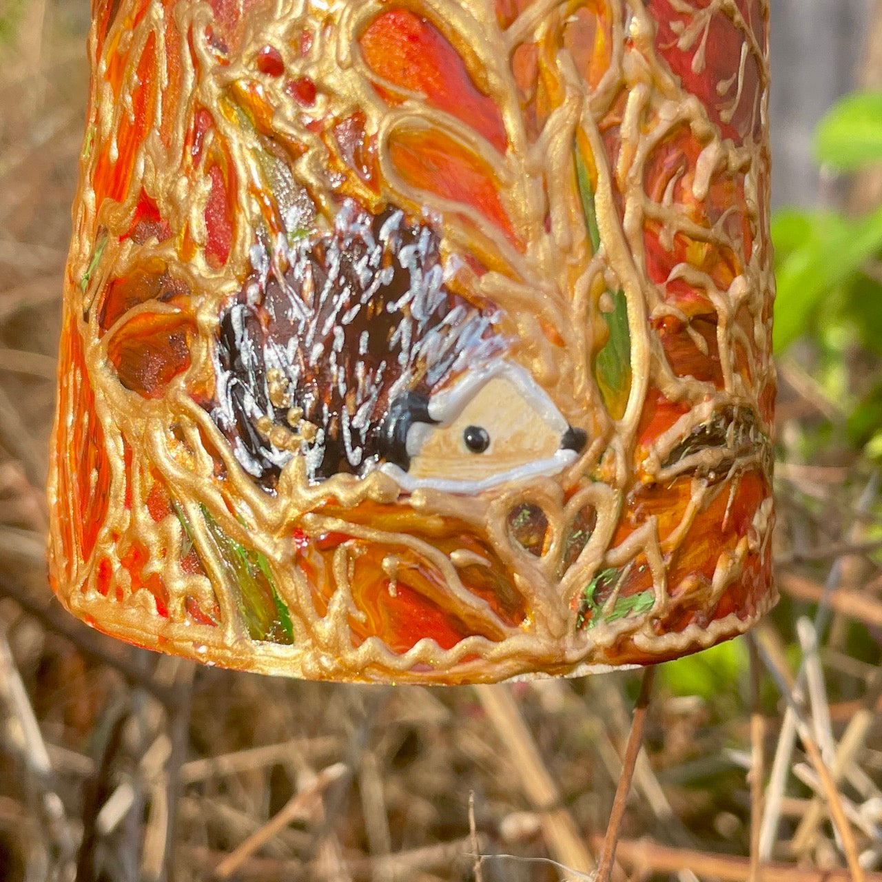 Fox in autumn~ One of a kind wooden candleholder