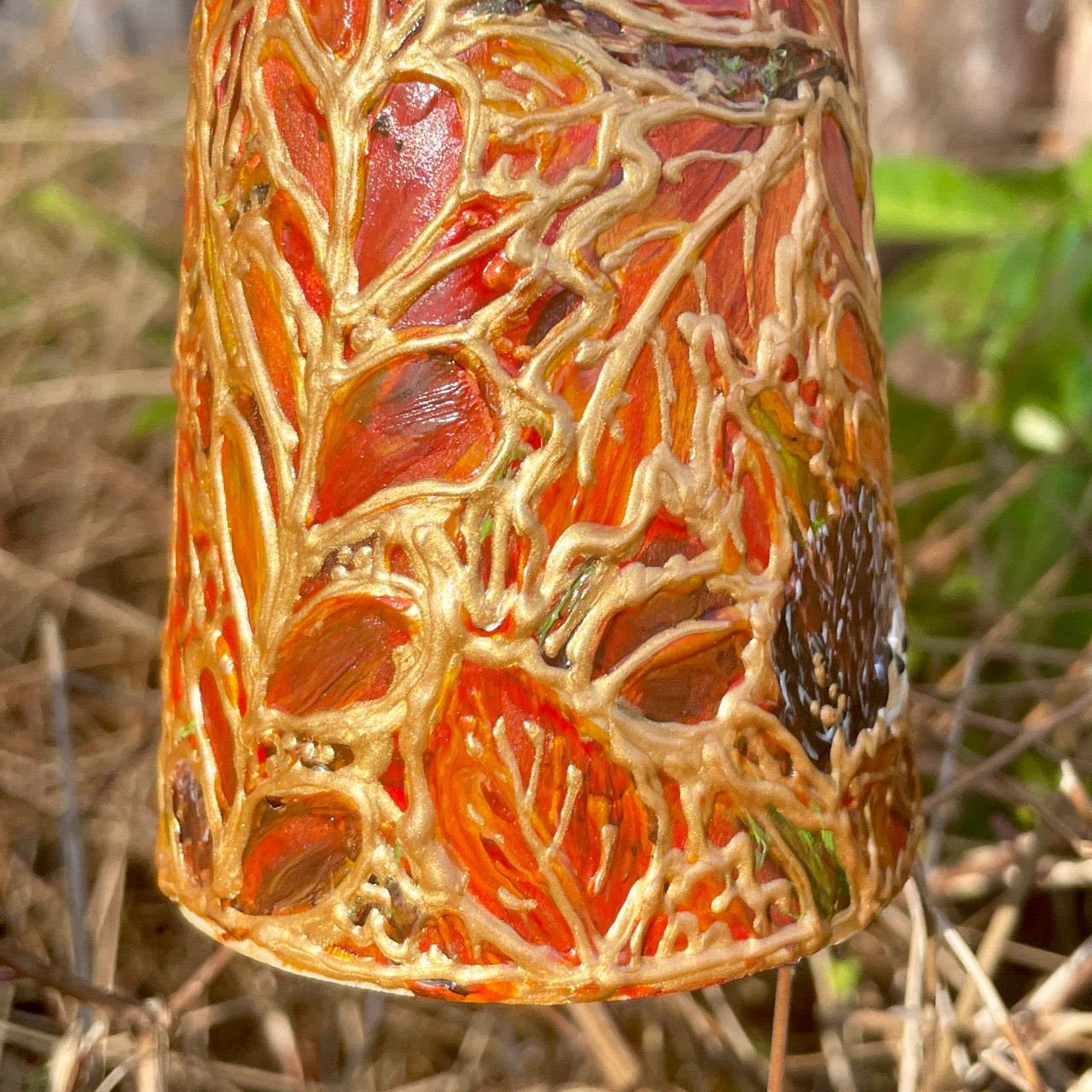 Fox in autumn~ One of a kind wooden candleholder