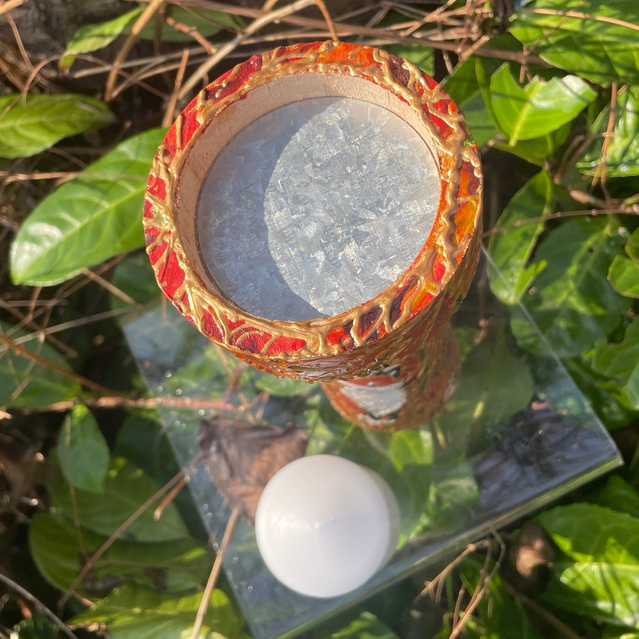 Fox in autumn~ One of a kind wooden candleholder