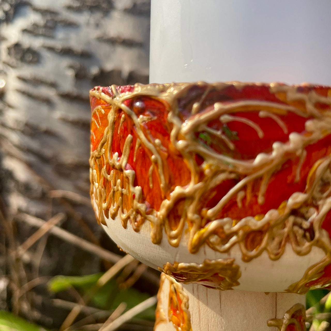 Fox in autumn~ One of a kind wooden candleholder