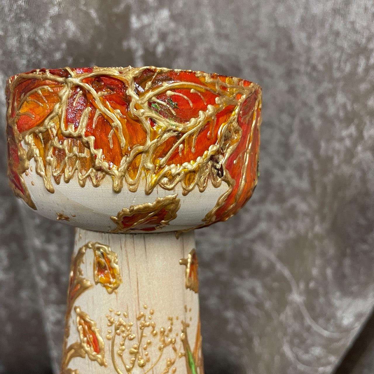 Fox in autumn~ One of a kind wooden candleholder
