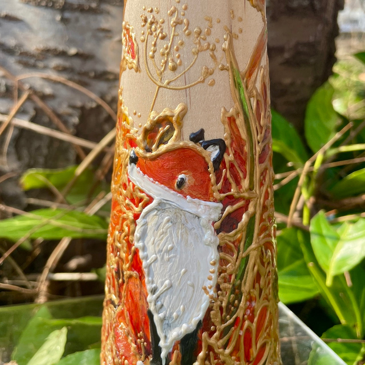 Fox in autumn~ One of a kind wooden candleholder