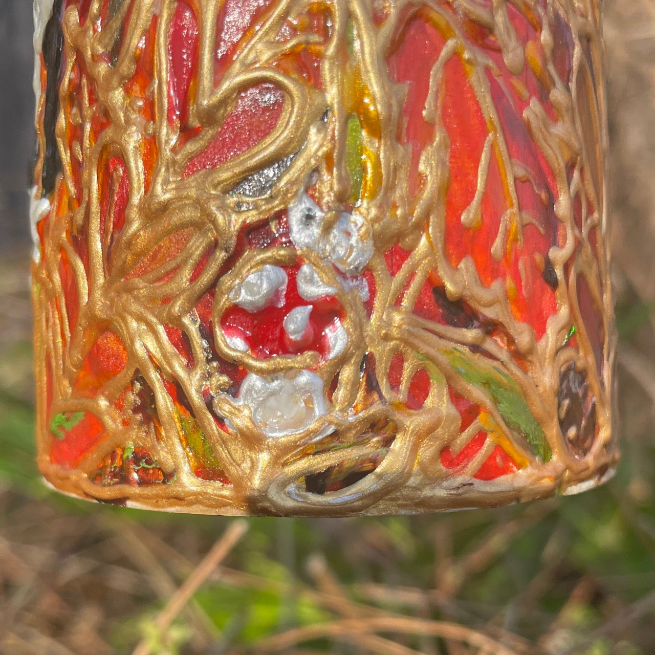 Fox in autumn~ One of a kind wooden candleholder