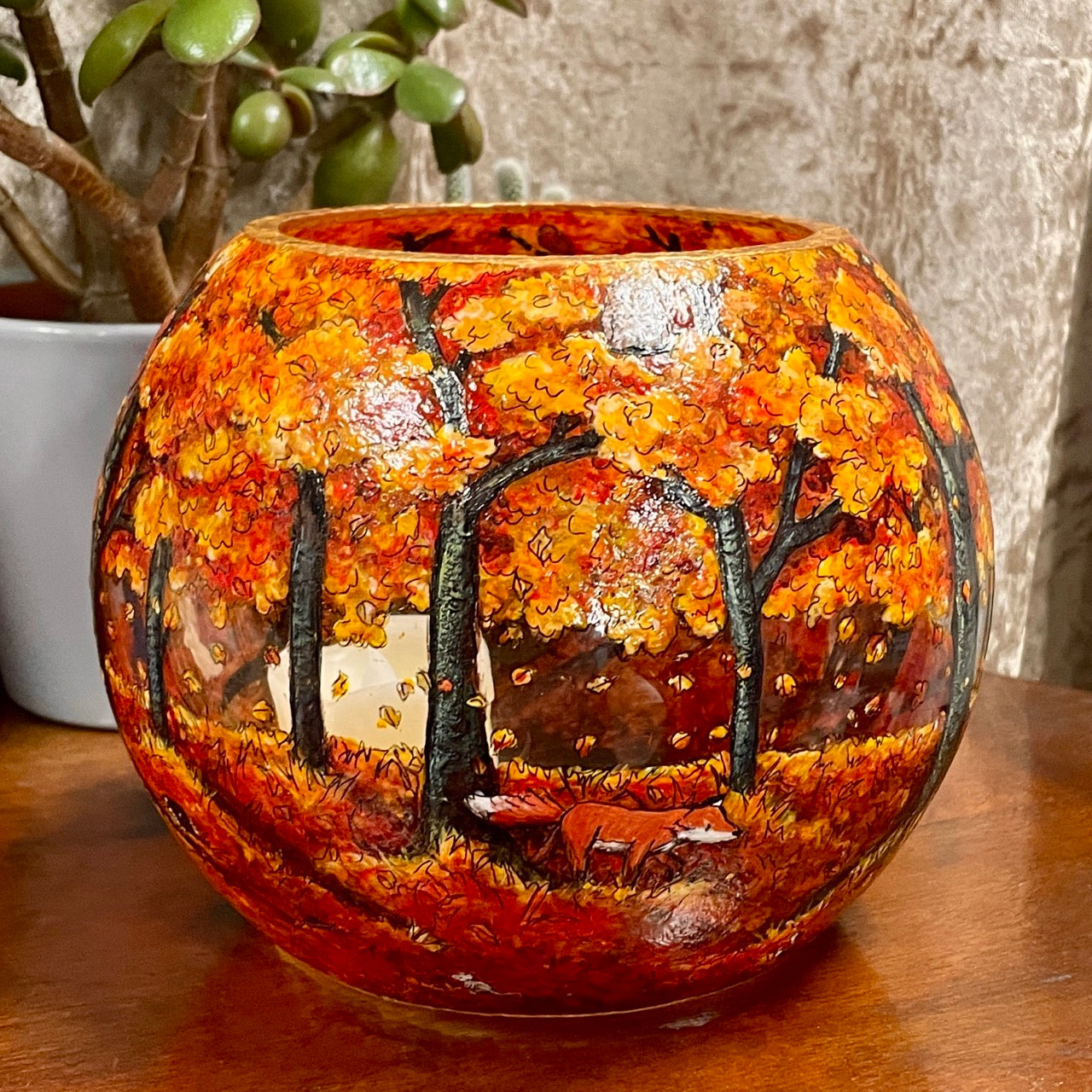 Autumn wood~ One of a kind bowl candleholder