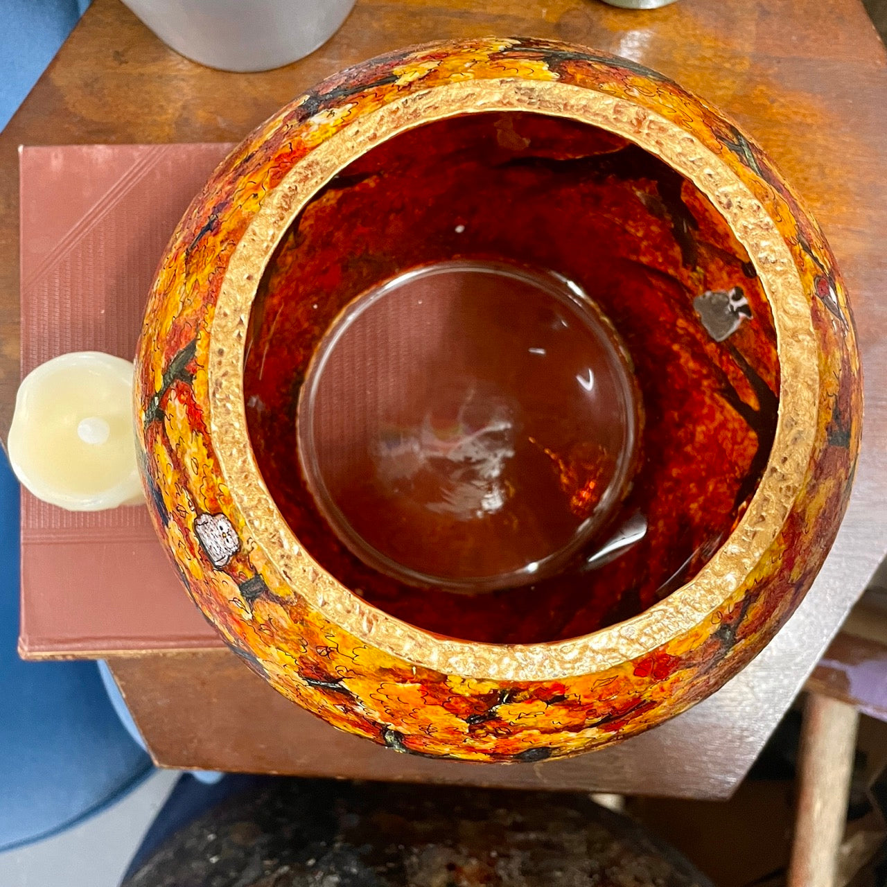 Autumn wood~ One of a kind bowl candleholder