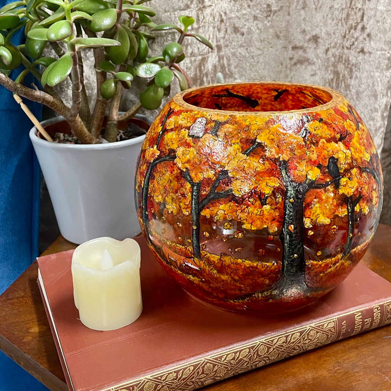 Autumn wood~ One of a kind bowl candleholder