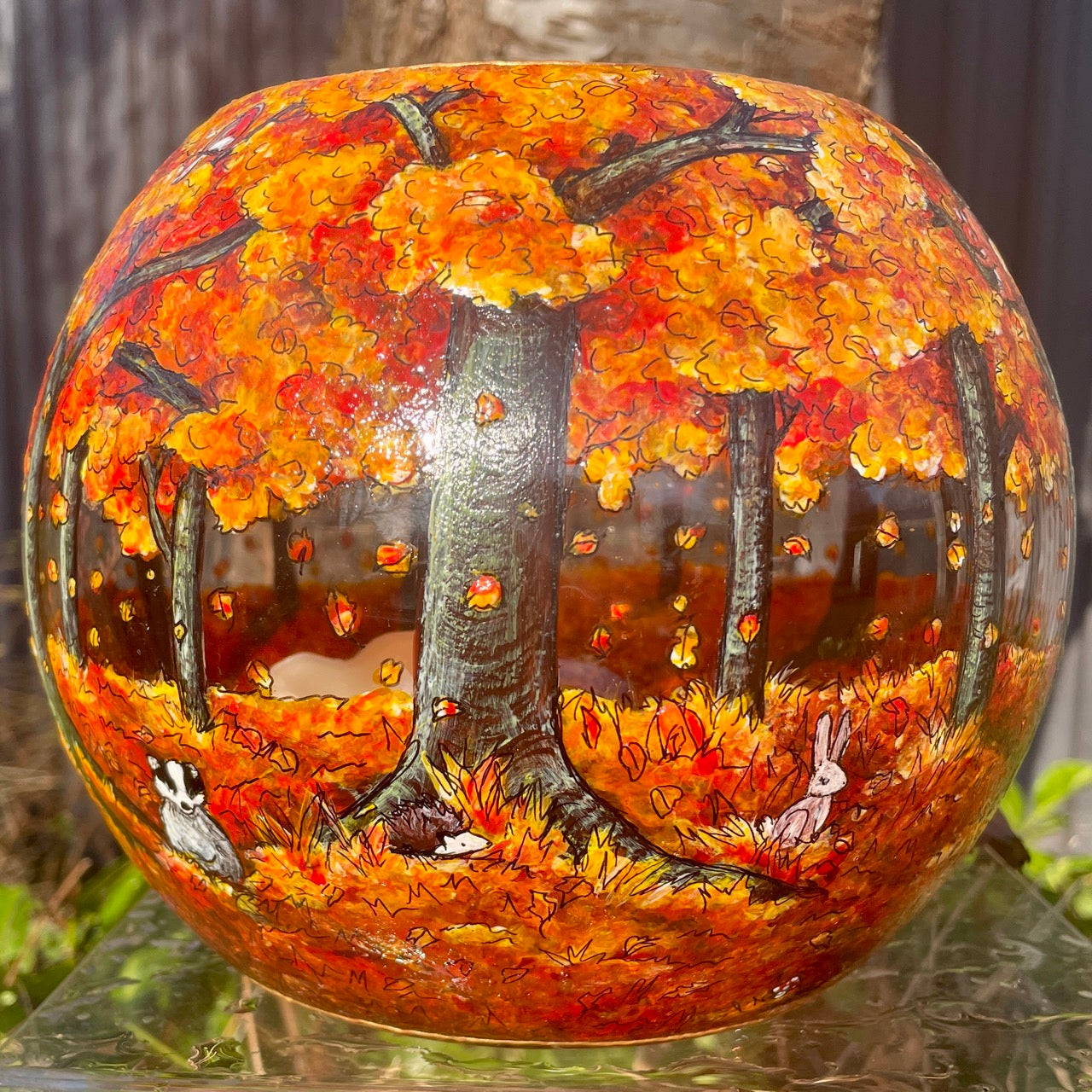 Autumn wood~ One of a kind bowl candleholder